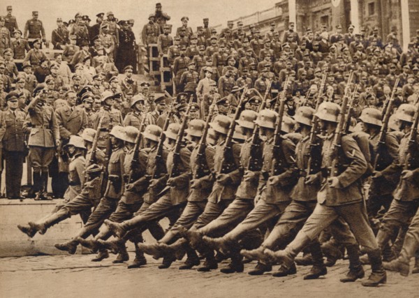 'First troops to reach Vienna were the 1st Division of the 8th German Army Corps', 1938, (1938). Artist: Unknown.