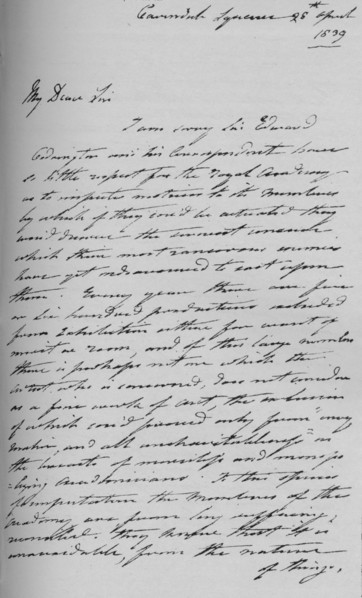 A letter from Martin Archer Shee, 1839 (1904). Artist: Sir Martin Archer Shee.