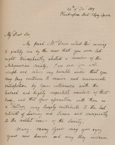 A letter from John Flaxman, 24 December 1819 (1904). Artist: John Flaxman.