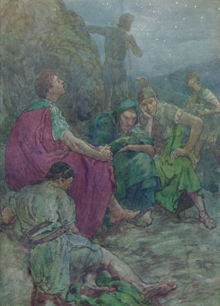 'Here, sheltered by steep cliffs, he sat down to rest', c1912 (1912). Artist: Unknown.