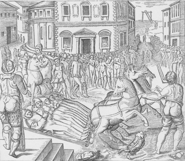 Execution of three Carthusian martyrs, Tyburn, London, 1535 (1904). Artist: Nicolas Beatrizet.