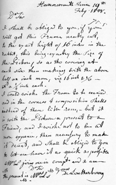 A letter from Philip James de Loutherbourg, 19 July 1808 (1904). Artist: Philip James de Loutherbourg.