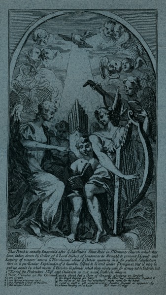 'Burlesque on Kent's Altarpiece at St Clement Danes', c1725. Artist: William Hogarth.