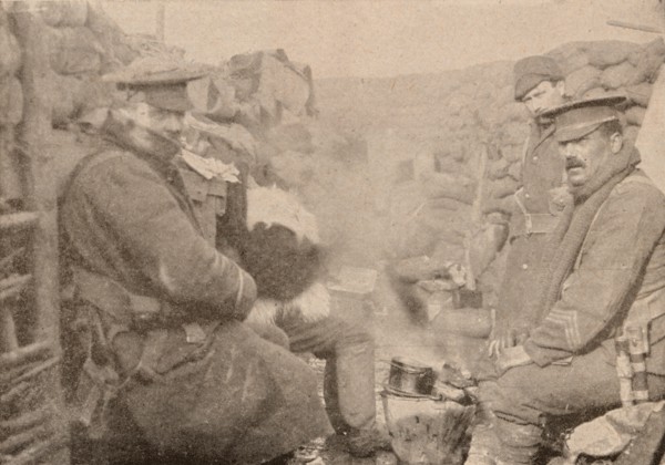 Dinner in the trenches, c1915 (1928). Artist: Unknown.