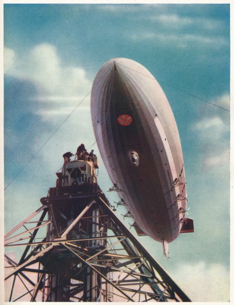 The US airship 'Macon' being moored to the mobile mast at Lakehurst, New Jersey, c1935 (c1937). Artist: Unknown.