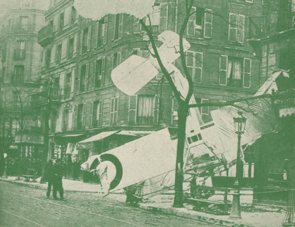 A French aeroplane descends in a Paris street, c1917 (1919). Artist: Unknown.