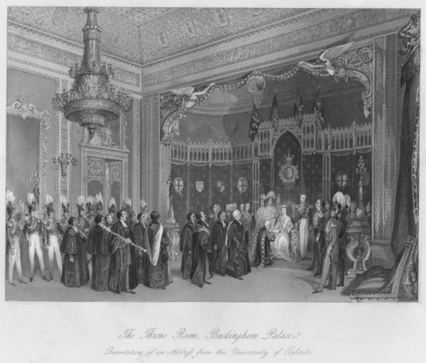 'The Throne Room, Buckingham Palace. Presentation of an Address from the University of Oxford', c184 Artist: Henry Melville.