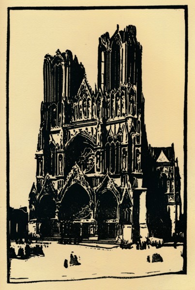 'Rheims Cathedral ', 1914, (1918). Artist: Allan Douglass Mainds.
