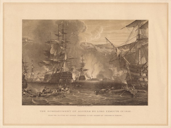 'The Bombardment of Algiers by Lord Exmouth in 1816', (1878).  Artist: Thomas Brown.