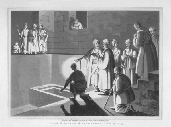 'Tomb of Joseph of Arimathea. Luke, 23. 50. 54', 1830. Artist: J Clarke.