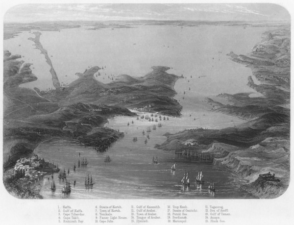 'Birds-Eye View of the Straits of Kertch & Sea of Azoff', c1870. Artist: Unknown.