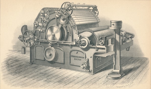 Self Stripping Carding Engine, by Dobson and Barlow Bolton', 1874. Artist: GB Smith.