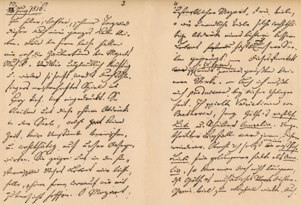 Third and fourth pages from Franz Schubert's diary, 1816 Artist: Franz Peter Schubert.