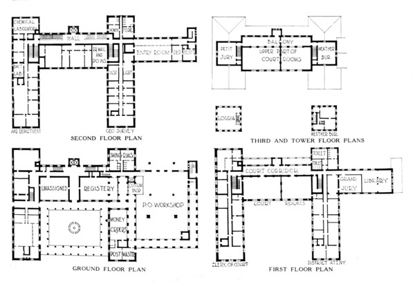 Floor plans, Federal Building, Honolulu, Hawaii, 1924. Artist: Unknown.