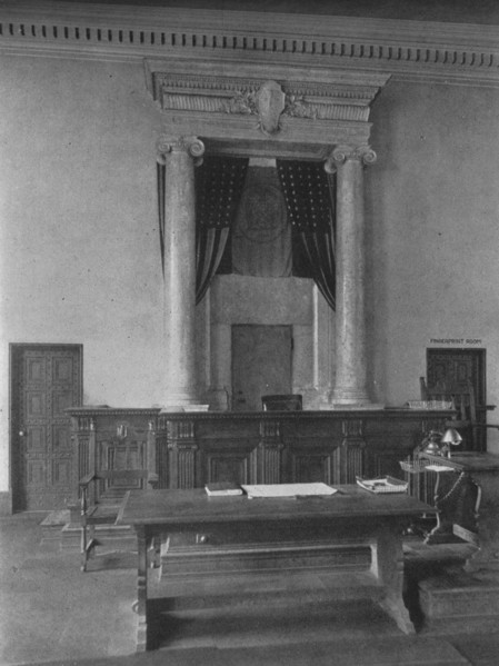 Magistrates' desk in the court room, Third District Court, New York City, 1924. Artist: Unknown.