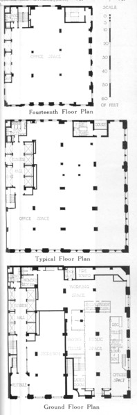 Floor plans, Johns-Manville Building, New York City, 1924. Artist: Unknown.