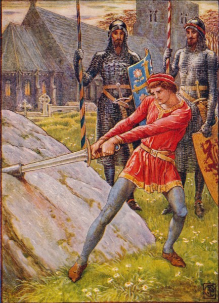 'Arthur Draws the Sword from the Stone', 1911.  Artist: Walter Crane.
