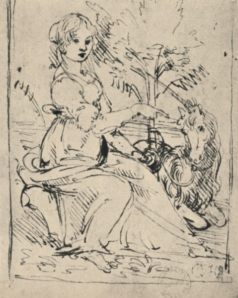 'Maiden with a Unicorn', c1478-1480 (1945). Artist: Leonardo da Vinci.