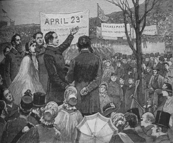 'Mr Phelps Planting The Shakespeare Oak on Primrose Hill, London', c1890. Artist: Unknown.