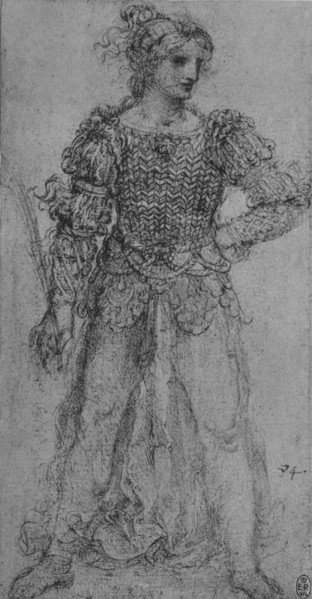 'A Woman Wearing a Bodice of Interlaced Ribbons', c1480 (1945). Artist: Leonardo da Vinci.