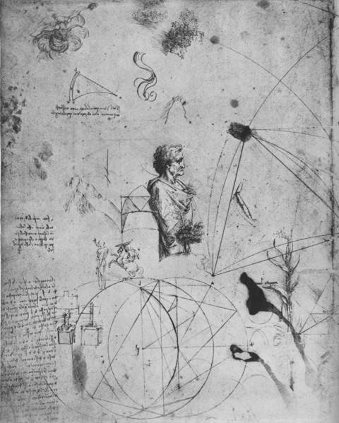 'Profile of an Old Man, Plants, Geometrical Figures, Etc.', c1480 (1945). Artist: Leonardo da Vinci.