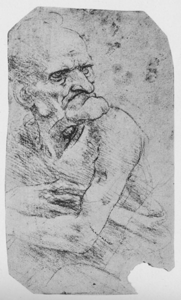 'Half-Length Caricature of an Old Man with a Prominent Chin', c1480 (1945). Artist: Leonardo da Vinci.