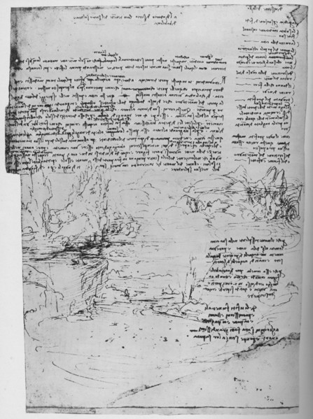 'Page of Text with Sketches of Landscape', c1480 (1945). Artist: Leonardo da Vinci.