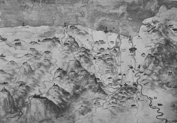 'Bird's-Eye View of Part of Tuscany', c1480 (1945). Artist: Leonardo da Vinci.