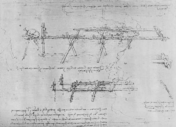 'Method of Constructing a Trestle Bridge', c1480 (1945). Artist: Leonardo da Vinci.