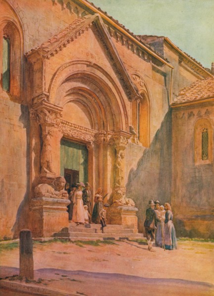 'The Porch of the Pieve at San Quirico D'Orcia', c1900 (1913). Artist: Walter Frederick Roofe Tyndale.