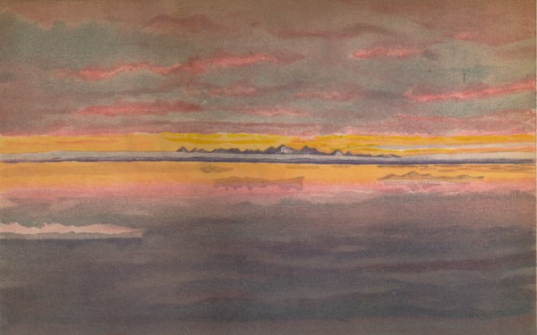 'Sunset off the North Coast of Asia, North of the Mouth of the Chatanga, 1893, (1897). Artist: Fridtjof Nansen.