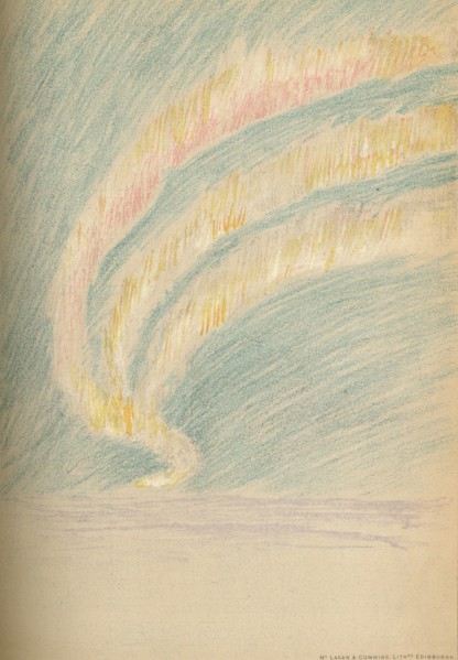 'Streamers of Aurora Borealis, 28th November 1893. Pastel Sketch', 1893 (1897). Artist: Fridtjof Nansen.