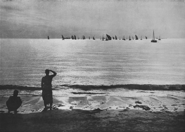 'Pearling Fleet Coming Back to Anchorage at Sunset', c1890, (1910). Artist: Alfred William Amandus Plate.