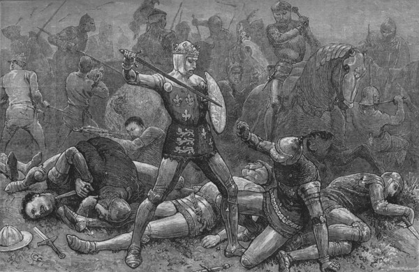 'Henry and Alencon at Agincourt', 25 October 1415, (c1880). Artist: Unknown.