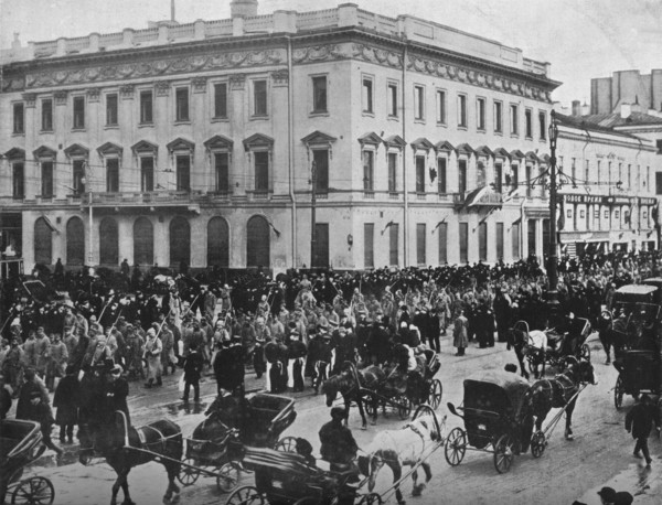 'German and Austrian prisoners being marched through the streets of Petrograd', 1915. Artist: Unknown.