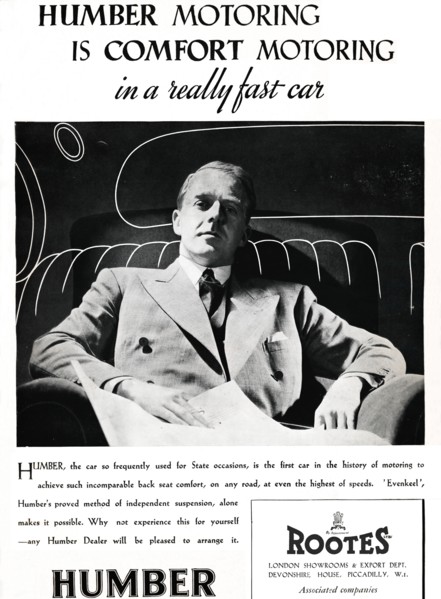 'Humber Motoring is Comfort Motoring in a really fast car', 1937. Artist: Unknown.