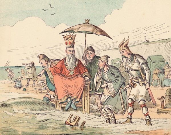 'Canute and his Courtiers', c1884. Artist: Thomas Strong Seccombe.