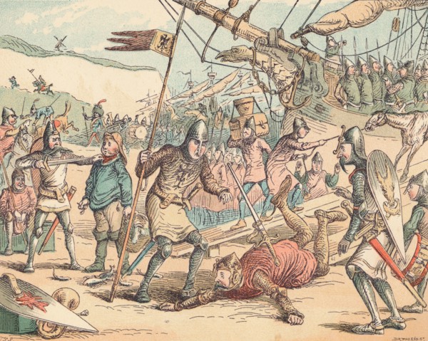 'The Landing of William the Conqueror', c1884. Artist: Thomas Strong Seccombe.