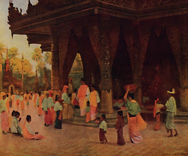 'Worshippers at a Shrine of Gautama', 1913. Artist: James Raeburn Middleton.