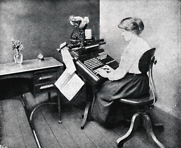 'Woman Operator on Monotype Keyboard', 1917. Artist: Unknown.