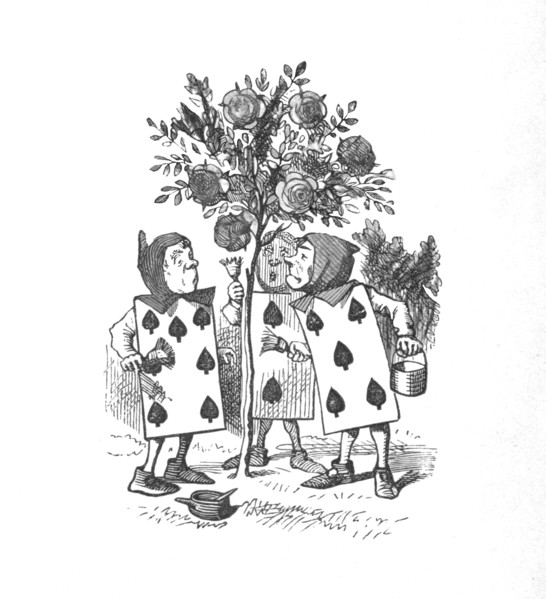 'The Playing cards painting the Rose Bushes', 1889. Artist: John Tenniel.