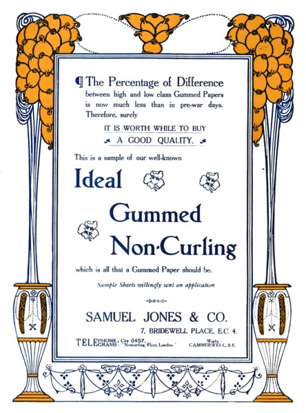 'Samuel Jones & Co. - Ideal Gummed Non-Curling Advert', 1919. Artist: Samuel Jones.