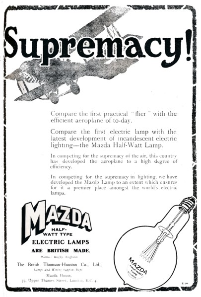 'Mazda Half-Watt Type Electric Lamps Advert', 1919. Artist: Unknown.