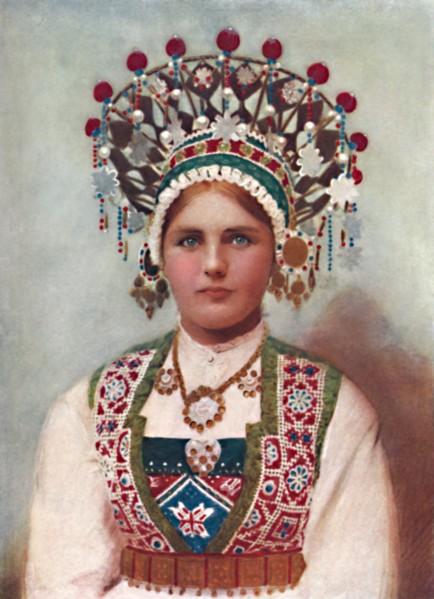 A Norwegian girl in bridal dress, 1912. Artist: Unknown.