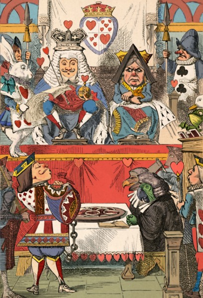 'The King and Queen of Hearts in Court', 1889. Artist: John Tenniel.