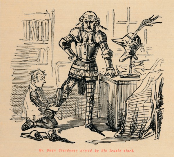 'Mr. Owen Glendower armed by his trusty clerk', c1860, (c1860). Artist: John Leech.
