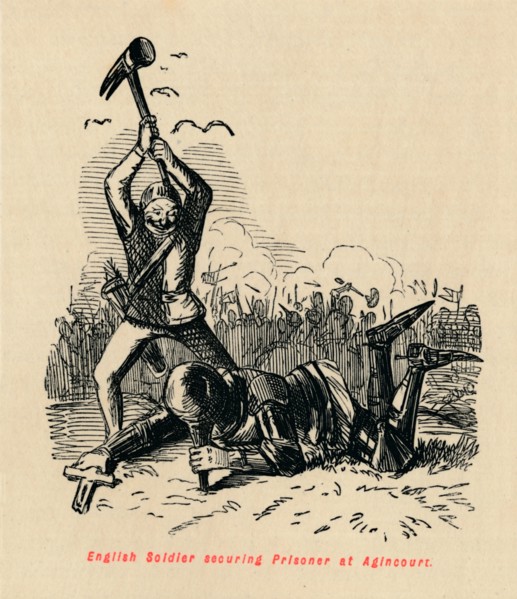 'English Soldier securing Prisoner at Agincourt', c1860, (c1860). Artist: John Leech.
