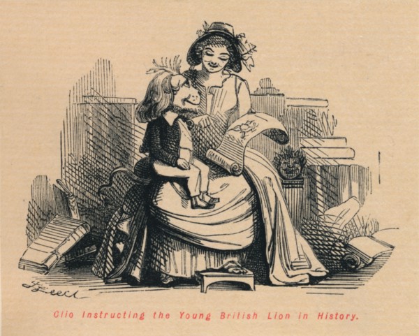 'Clio instructing the Young British Lion in History', c1860, (c1860). Artist: John Leech.