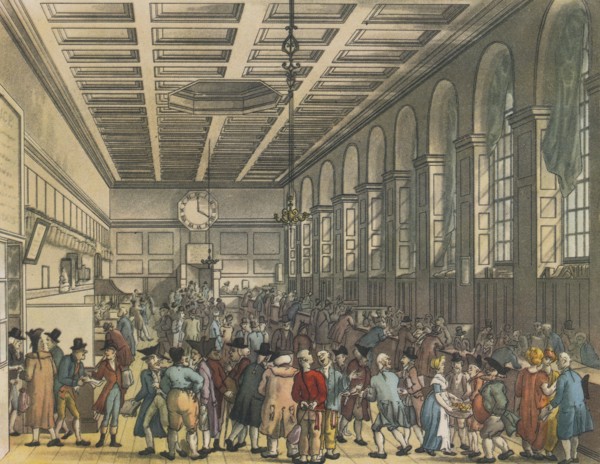 Interior of Custom House, London, 1808. Artists: Augustus Charles Pugin, Thomas Rowlandson.