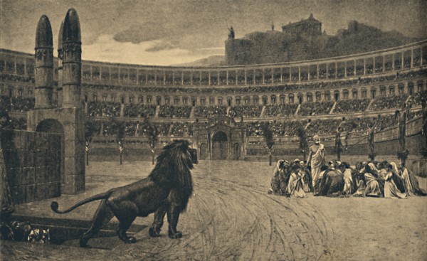 'Roma - Circus Maximus - Last prayer of the Christians thrown to the wild animals', 1910. Artist: Unknown.